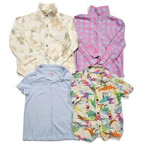 Boys 4/5-5T Top Bundle NWOT/EUC – Tie-Dye Shacket, Gingham, Dino, Polo (4pc)